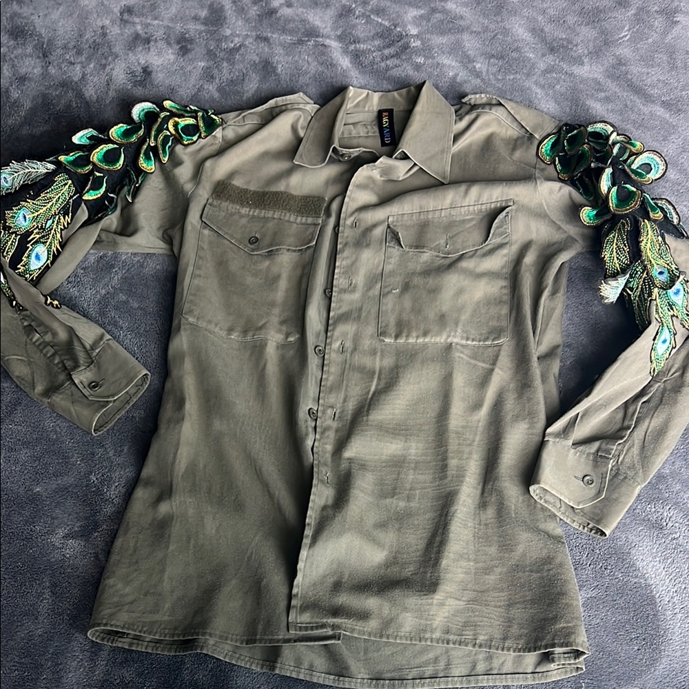 Olive Green Embroidered Men's Jacket